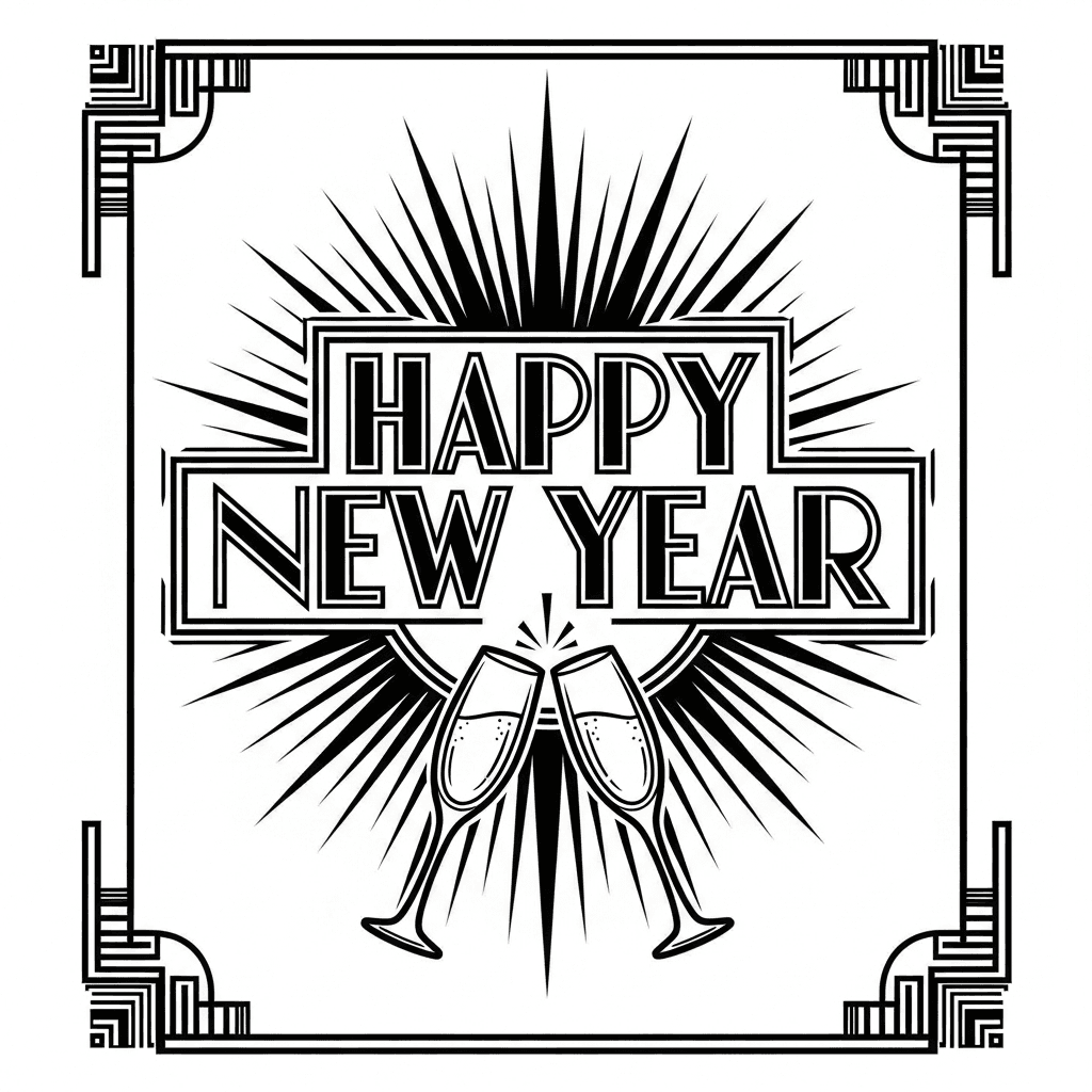 Happy New Year Art Deco laser design