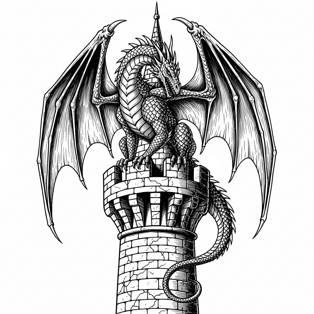 Dragon on castle spire laser design