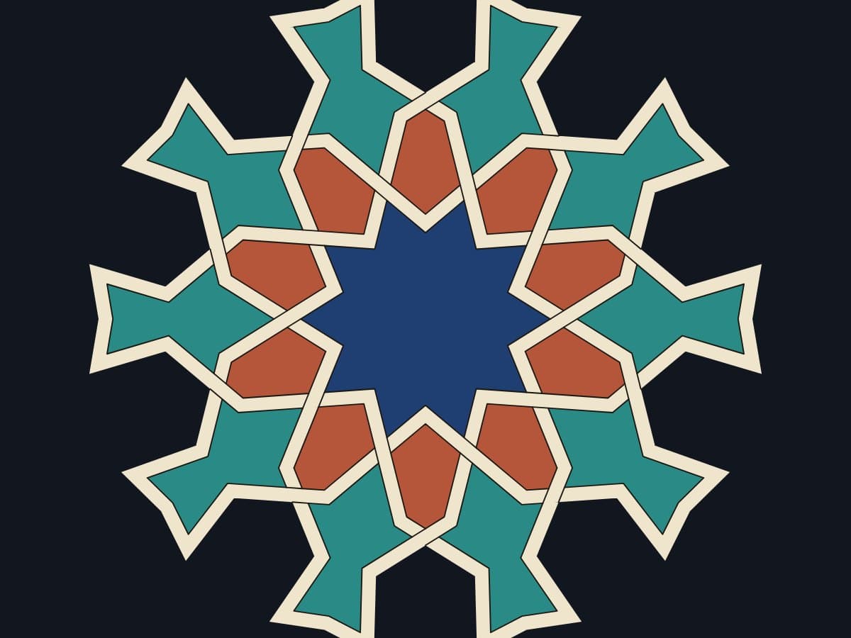 Ten-pointed star rosette Islamic geometric medallion with a central decagram