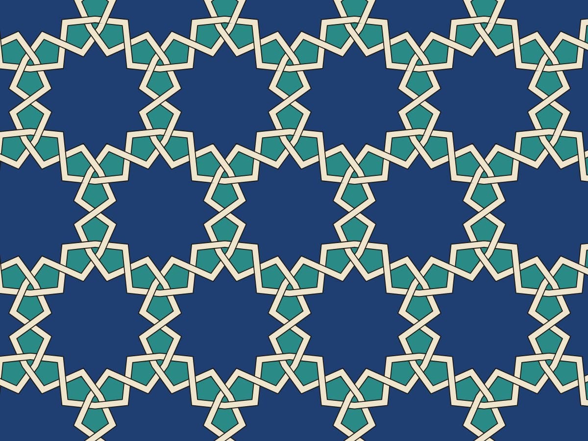 Twelve-pointed star (dodecagram) Islamic geometric pattern with woven bands