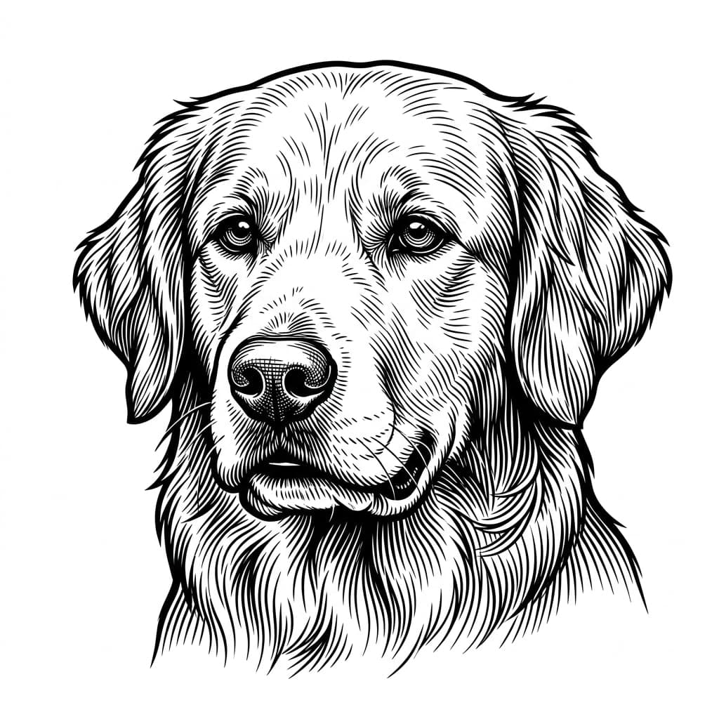Golden retriever portrait in engraving style — laser-ready pet design for xTool
