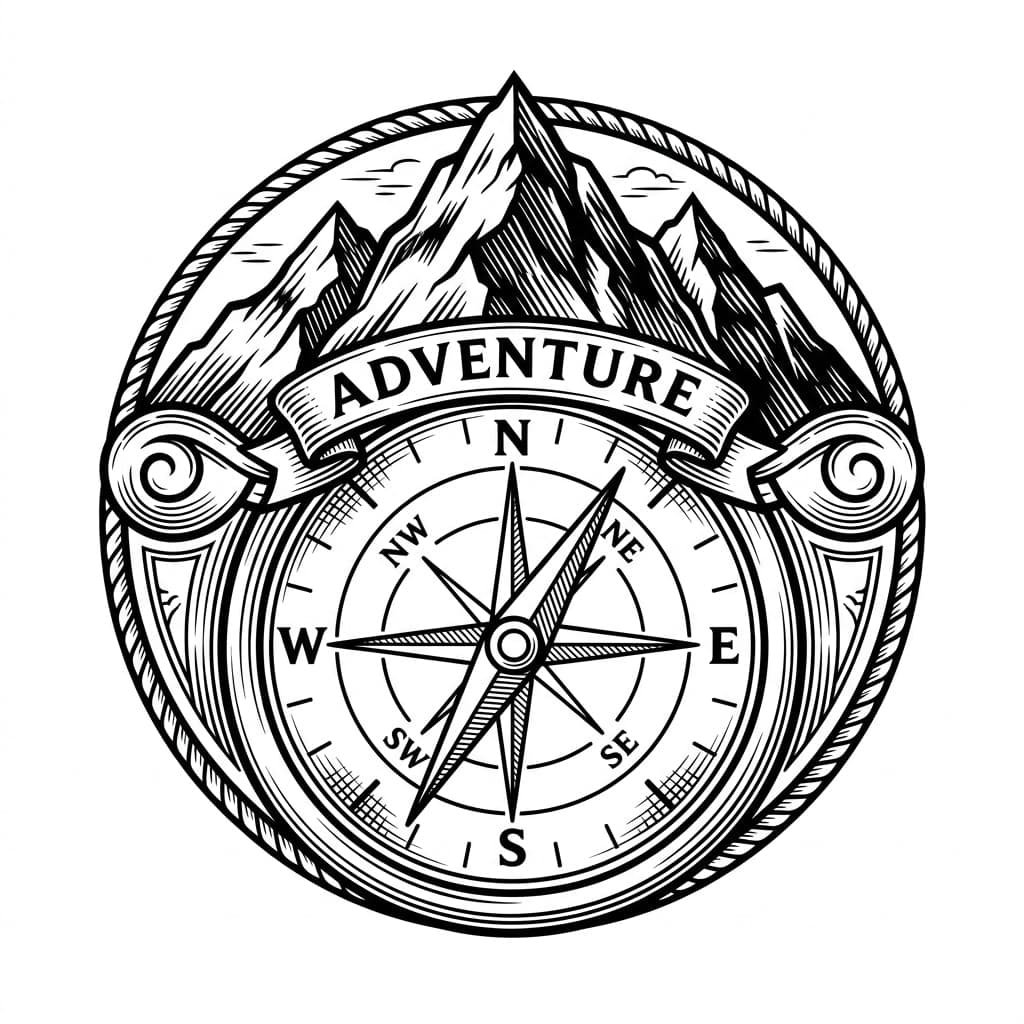 Laser cut SVG file of Adventure compass and mountain badge