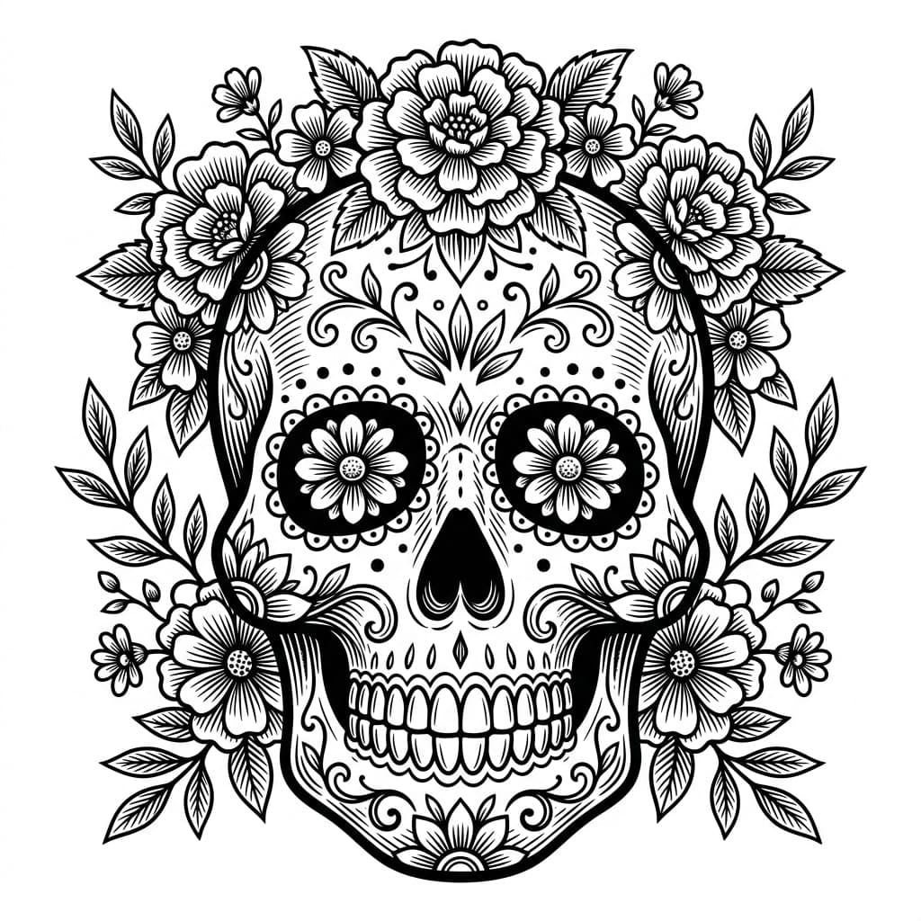 Detailed sugar skull design with intricate patterns — laser-ready engraving file for OMTech
