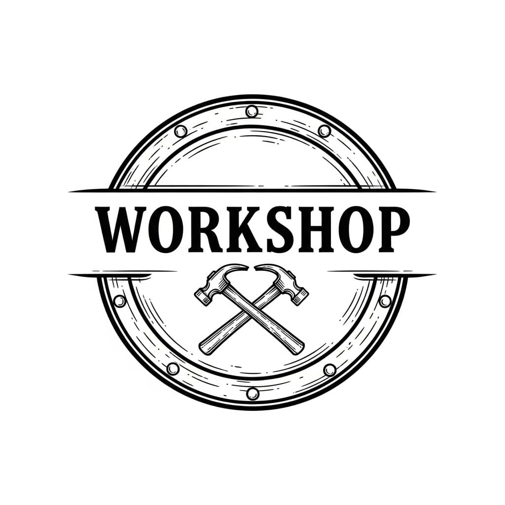 Vintage workshop sign with crossed tools and banner text — laser-ready design for OMTech CO2 engraving