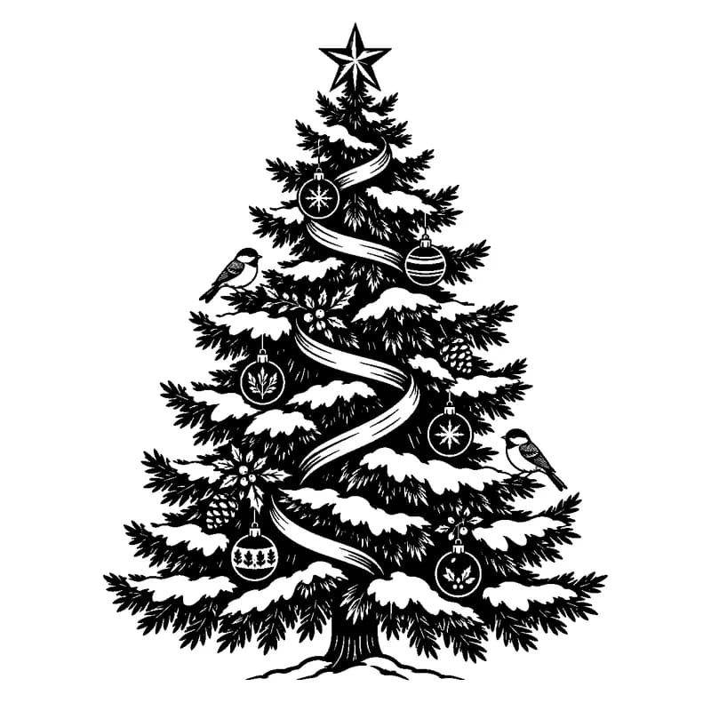 Woodland Christmas Tree: black-and-white christmas laser engraving artwork