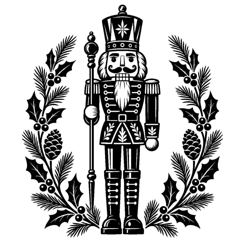 Nutcracker Guardian: black-and-white christmas laser engraving artwork