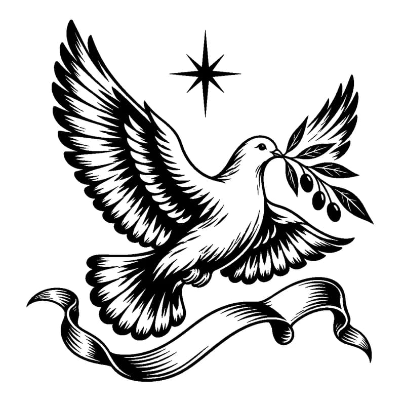 Dove & Olive Branch: black-and-white christmas laser engraving artwork