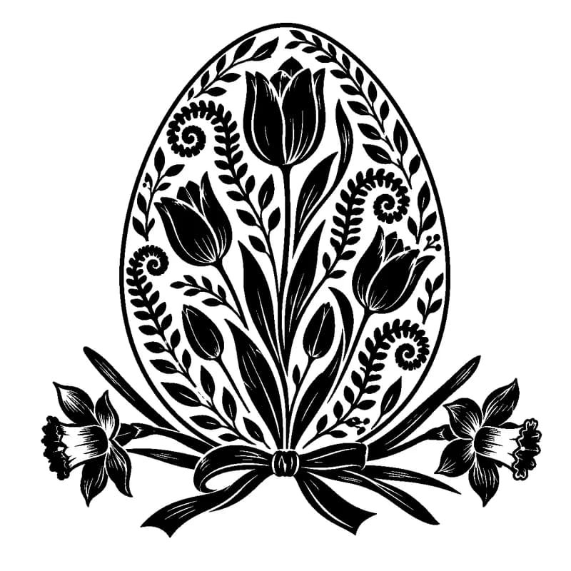 Botanical Easter Egg: black-and-white easter laser engraving artwork