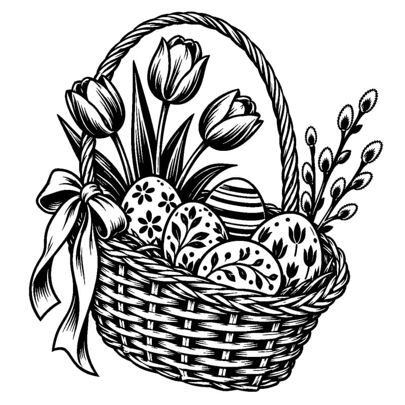Tulip & Egg Basket: black-and-white easter laser engraving artwork