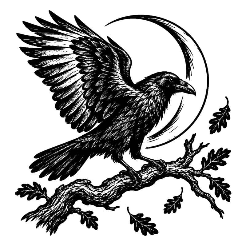 Moonlit Raven: black-and-white halloween laser engraving artwork