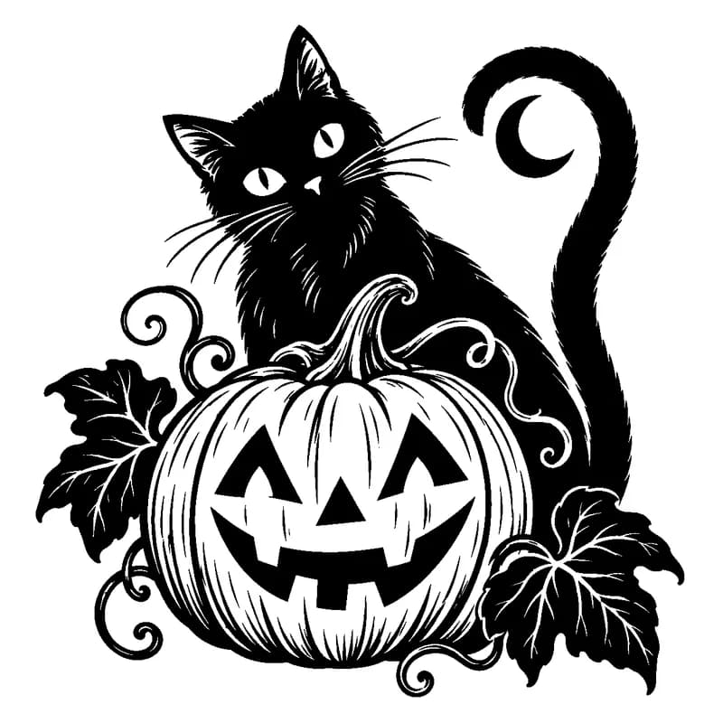 Pumpkin Patch Familiar: black-and-white halloween laser engraving artwork