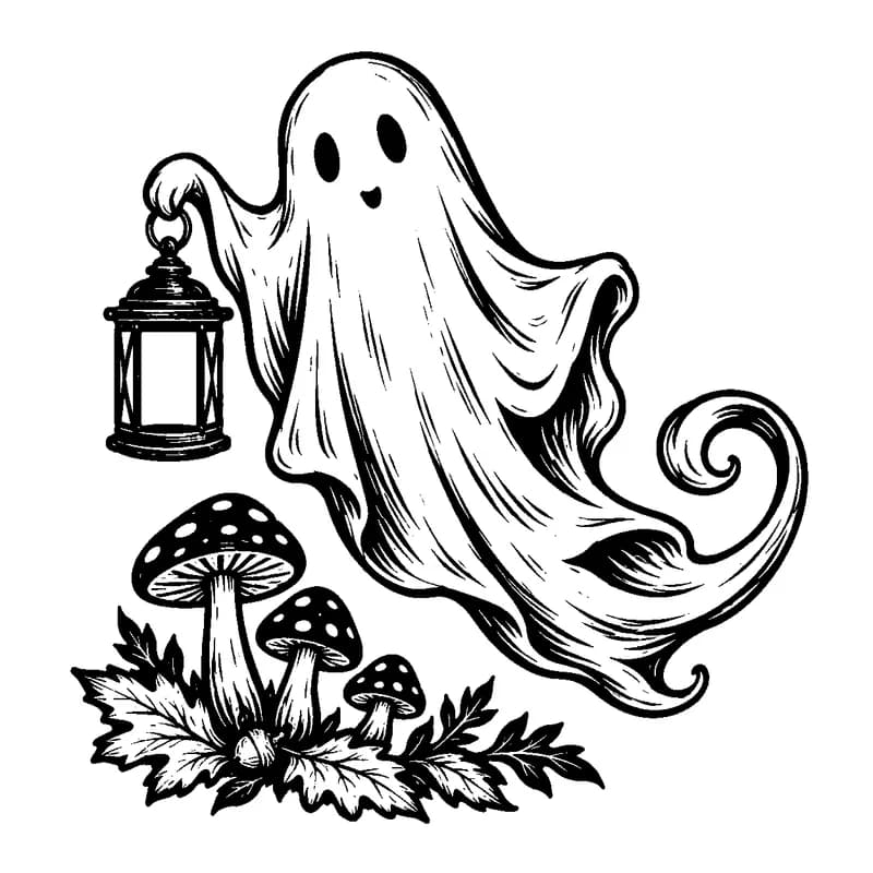 Little Ghost's Lantern: black-and-white halloween laser engraving artwork
