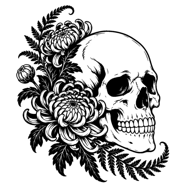 Botanical Memento: black-and-white halloween laser engraving artwork