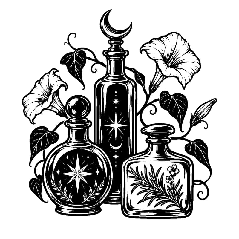 Moonflower Potion Bottles: black-and-white halloween laser engraving artwork