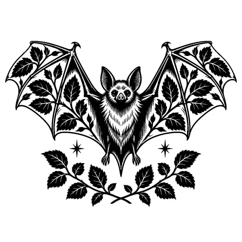 Bat & Gothic Rosette: black-and-white halloween laser engraving artwork