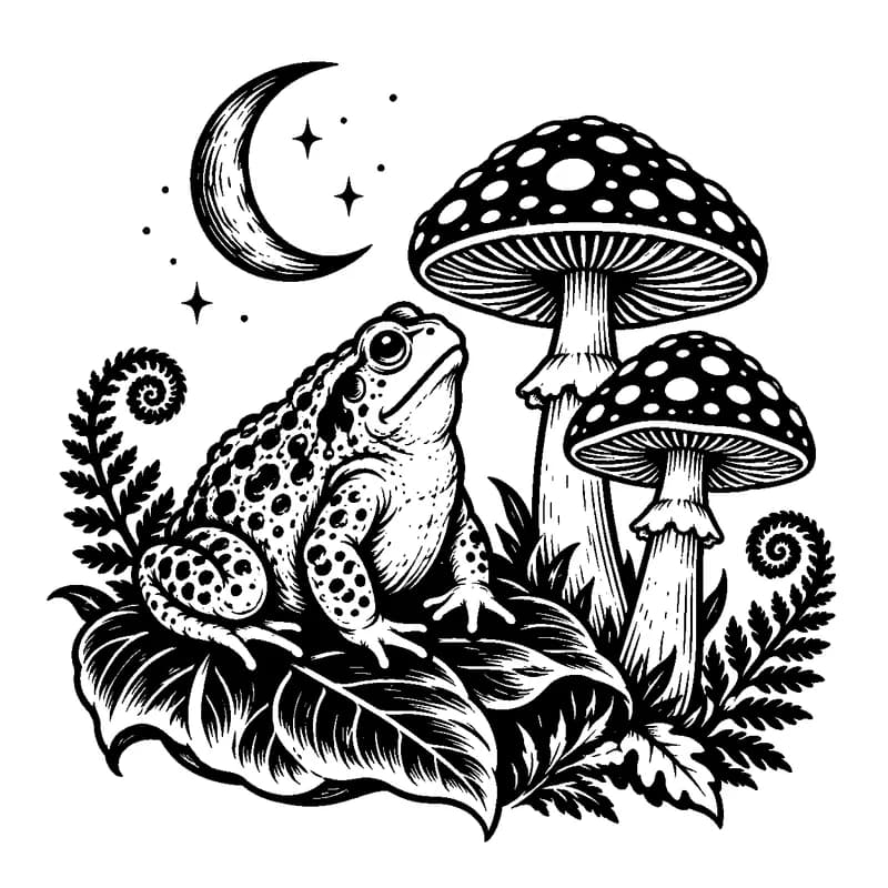 Toadstool Night Watch: black-and-white halloween laser engraving artwork
