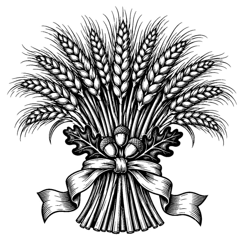 Wheat Sheaf & Harvest Ribbon: black-and-white thanksgiving laser engraving artwork