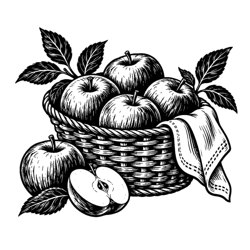 Apple Harvest Basket: black-and-white thanksgiving laser engraving artwork
