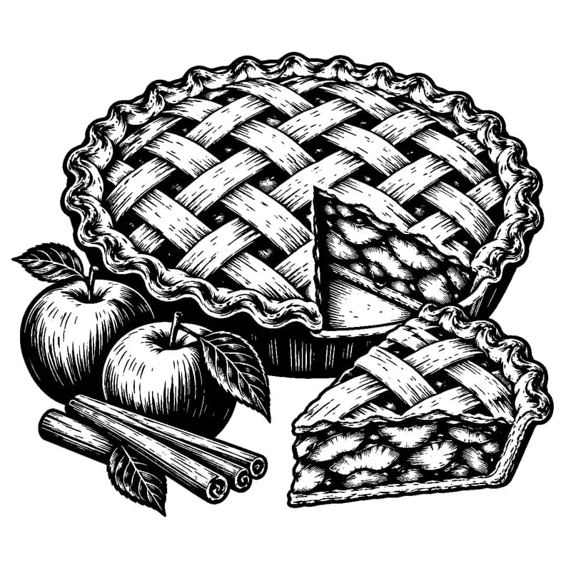 Harvest Pie & Cinnamon: black-and-white Thanksgiving laser engraving artwork