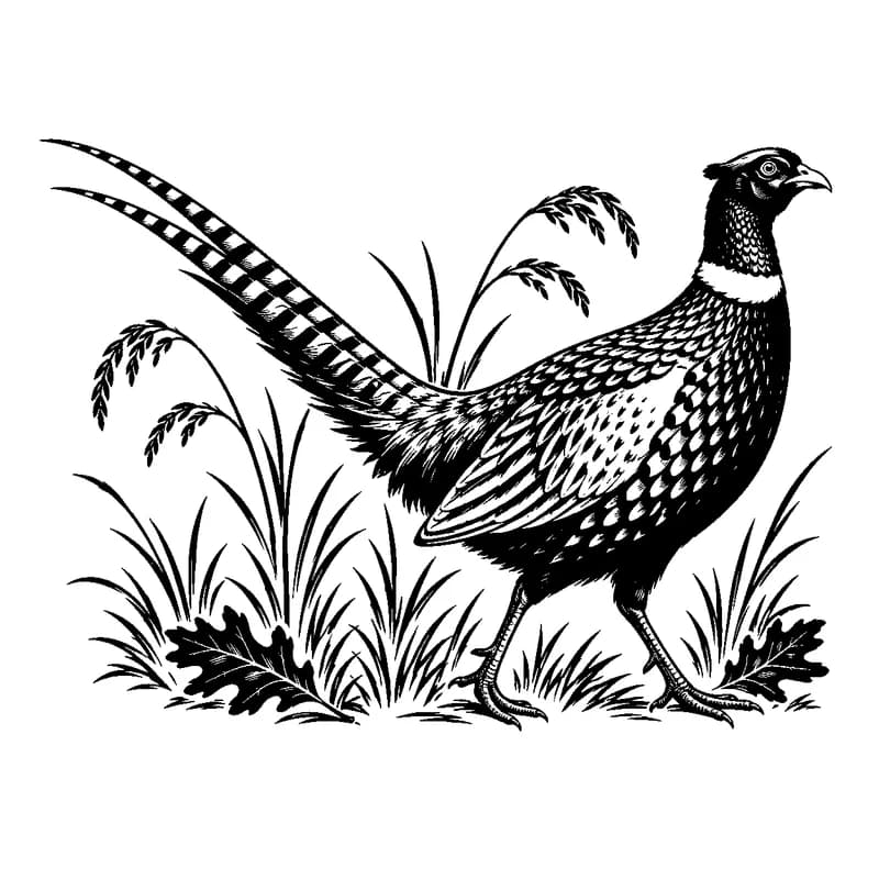 Pheasant in the Autumn Grass: black-and-white thanksgiving laser engraving artwork