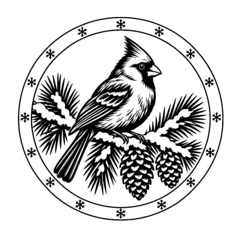 Cardinal Snowy Pine