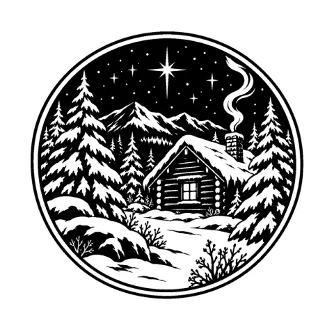 Snowy Cabin Pines