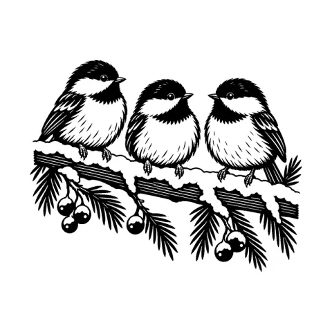 Chickadees Snowy Branch