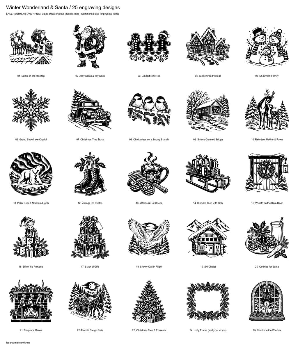All 25 designs in Winter Wonderland & Santa Engraving Pack