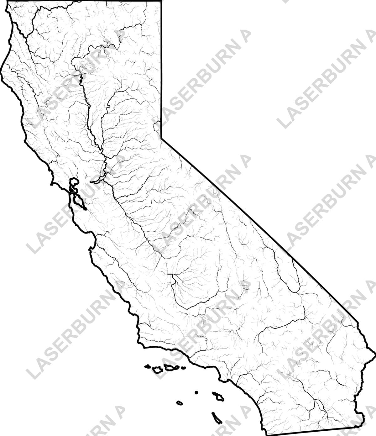 California rivers and watershed map SVG preview with detailed tributary network