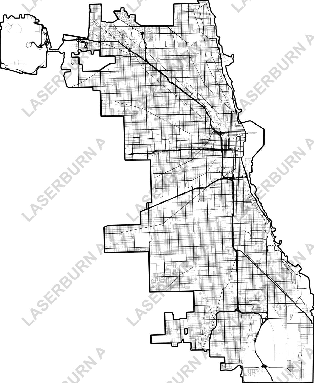 Chicago Illinois street network map SVG preview for laser engraved wall art