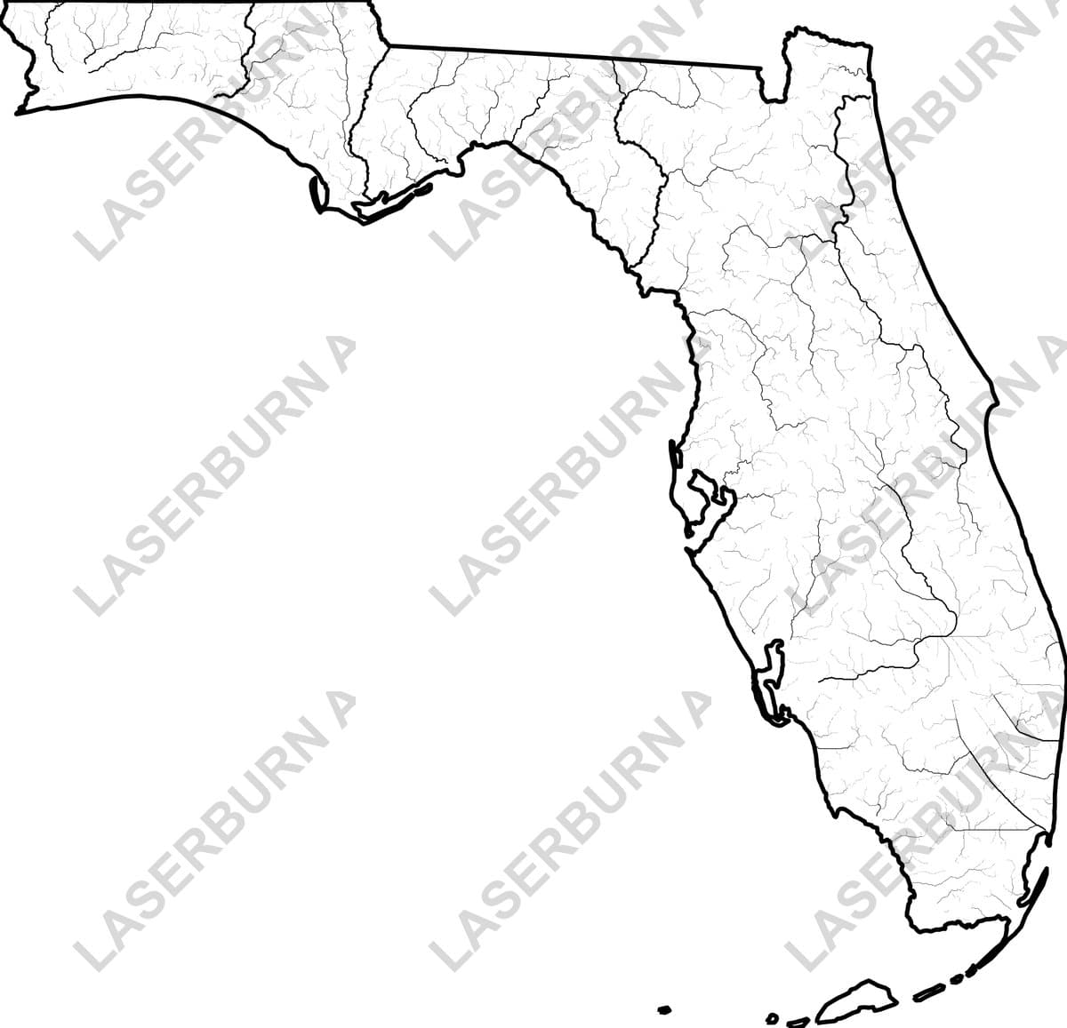 Florida waterways and river basin map SVG preview for laser engraving