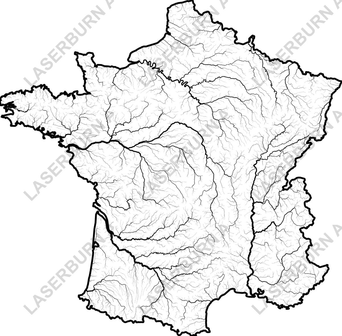 France river basin and watershed map SVG preview for printable cartography art