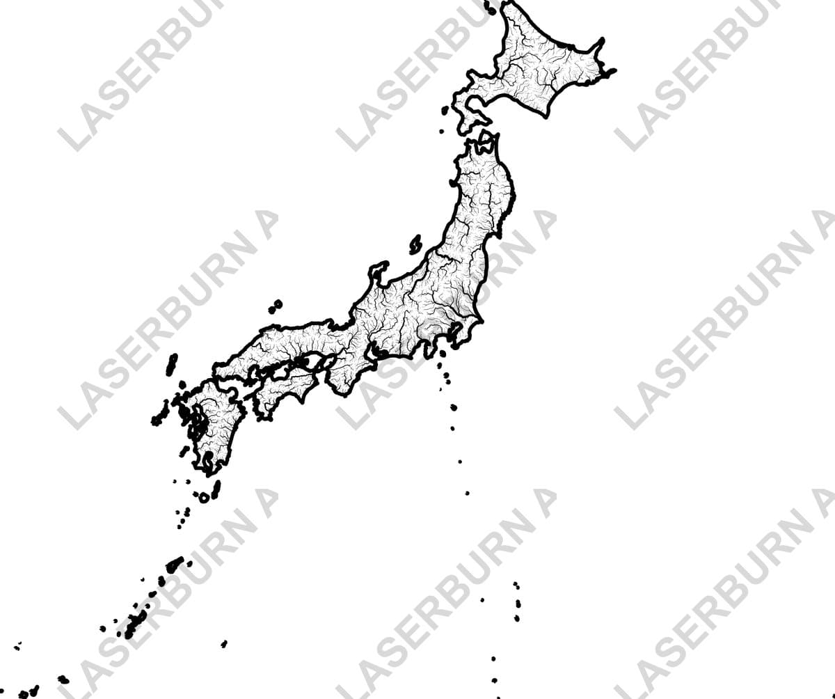 Japan river and watershed map SVG preview for detailed wall art