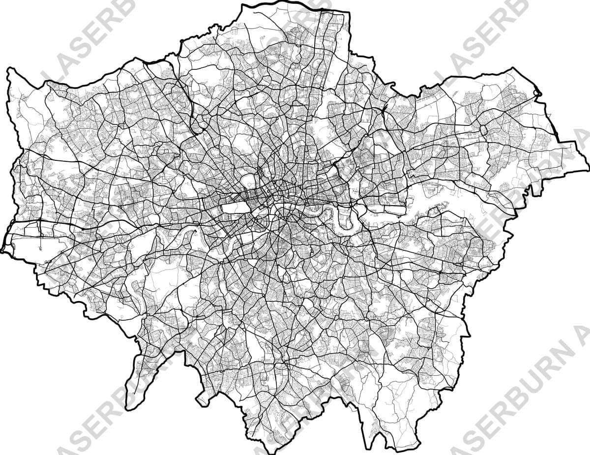 London England city street map vector preview with detailed road hierarchy