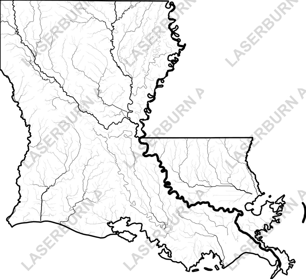 Louisiana river and bayou network map SVG preview for printable wall art