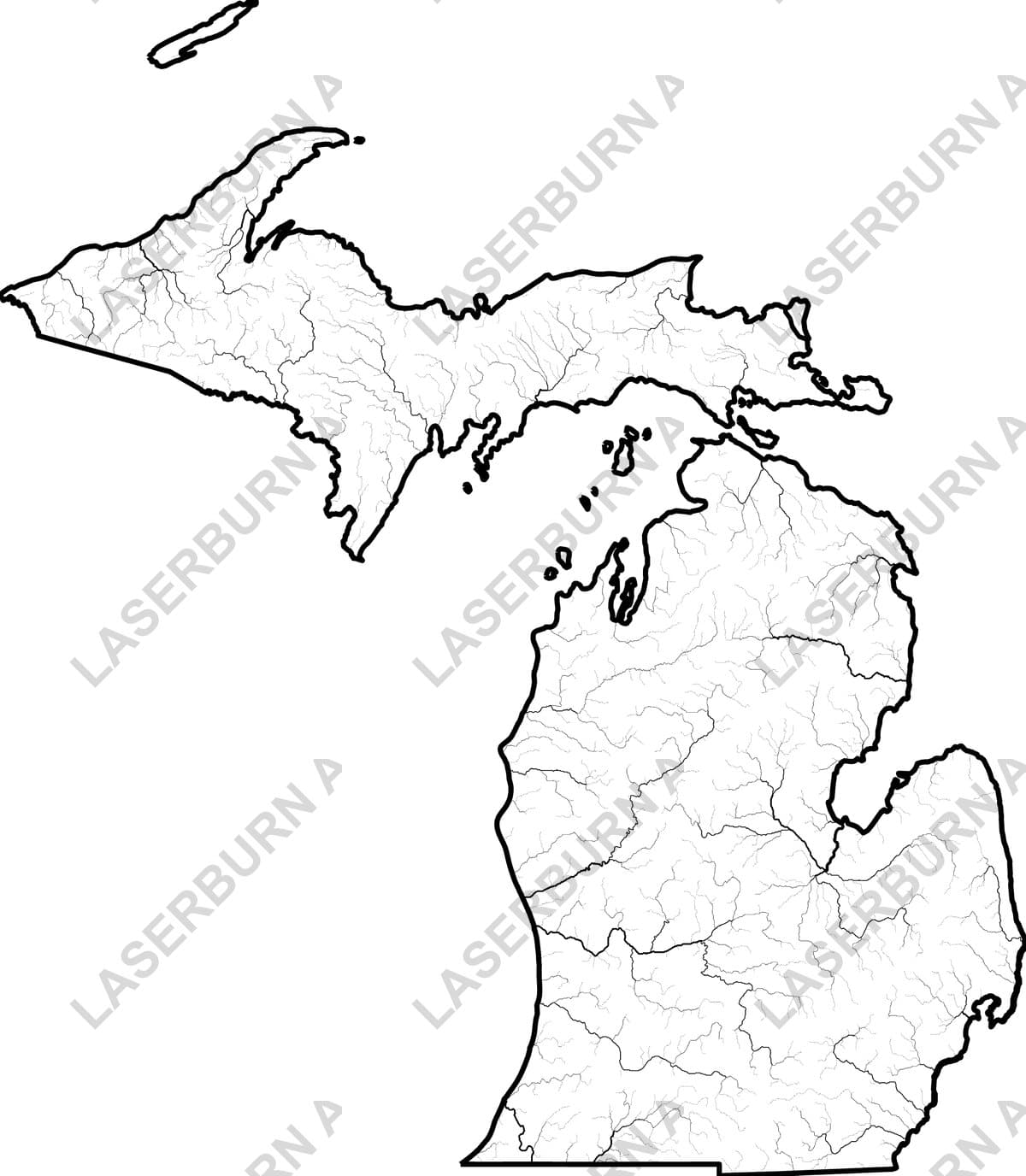 Michigan watershed map SVG preview showing rivers within the Great Lakes state