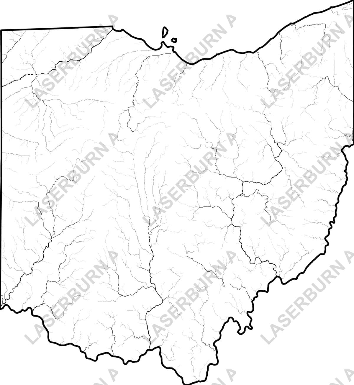 Ohio rivers and watershed map SVG preview with state border