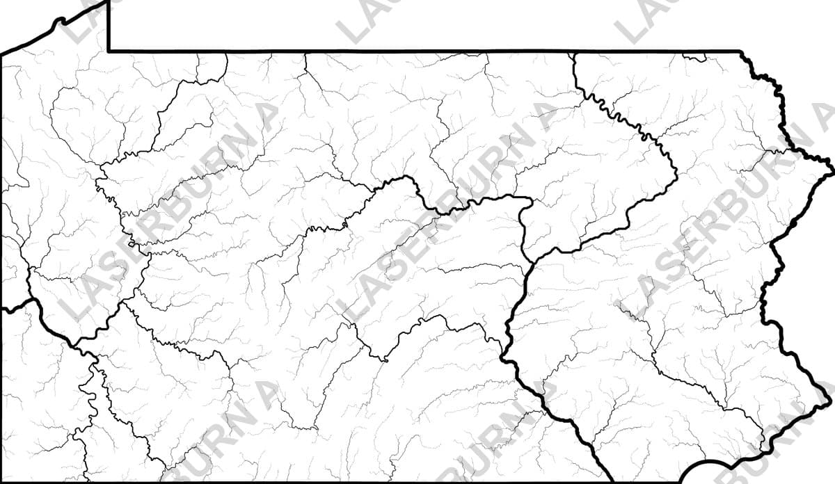 Pennsylvania rivers and watershed map SVG preview for laser engraving