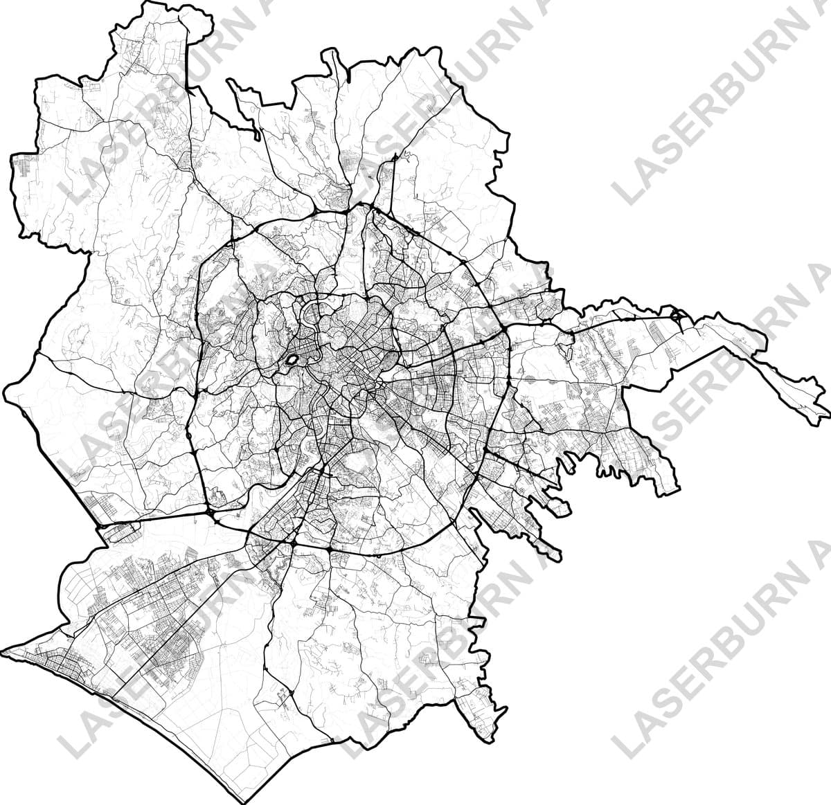 Rome Italy street map SVG preview for laser engraving and modern wall art