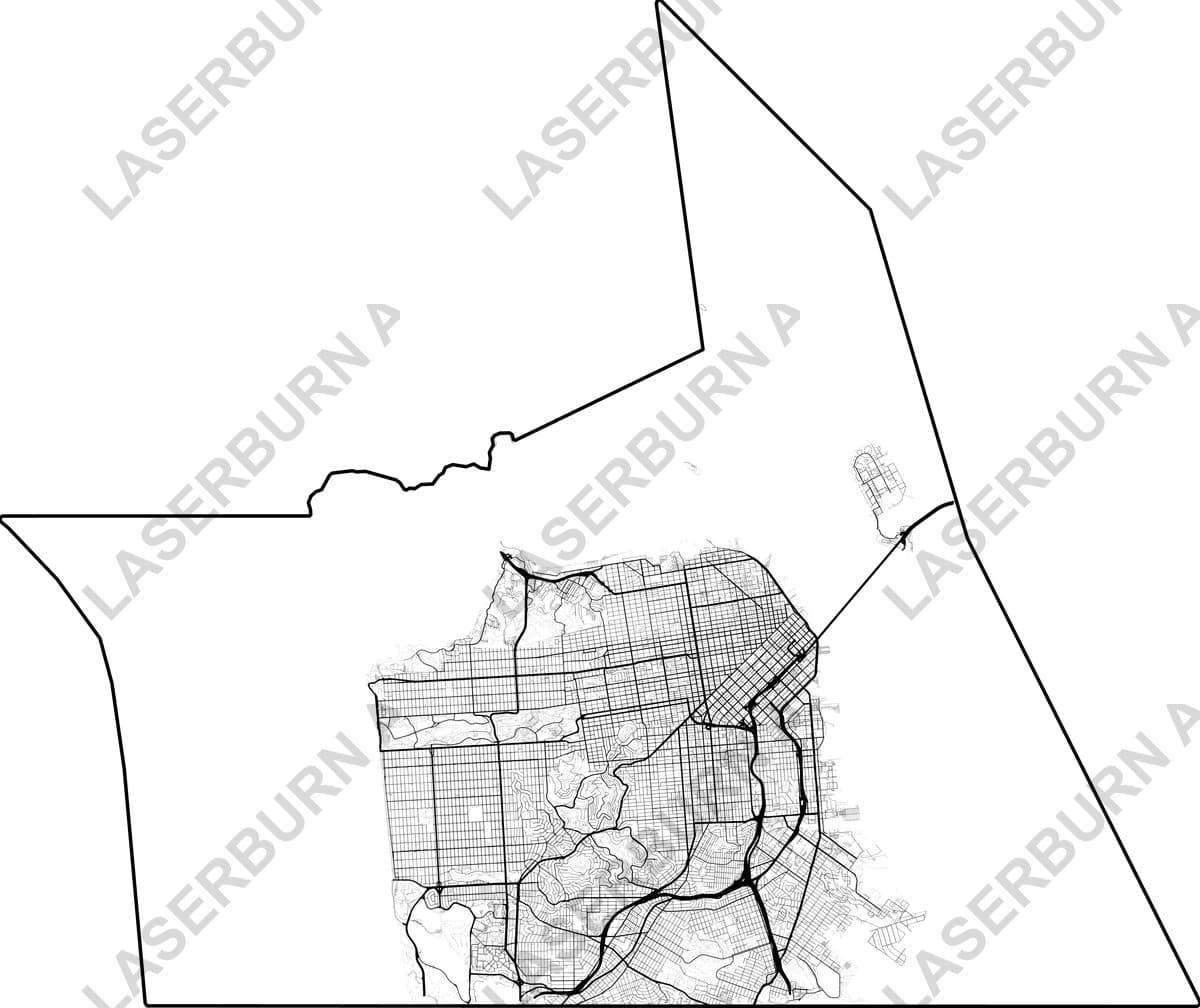 San Francisco street map SVG preview with roads and coastal boundary