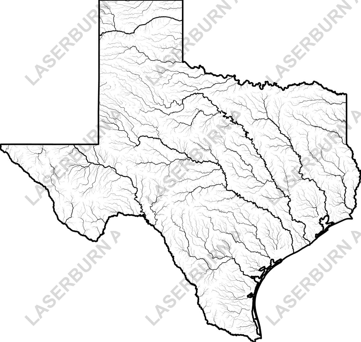 Texas rivers and watershed map SVG preview for printable geography wall art