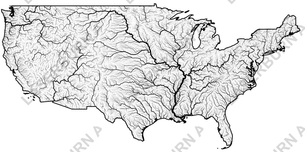 USA watershed and river map SVG printable wall art preview