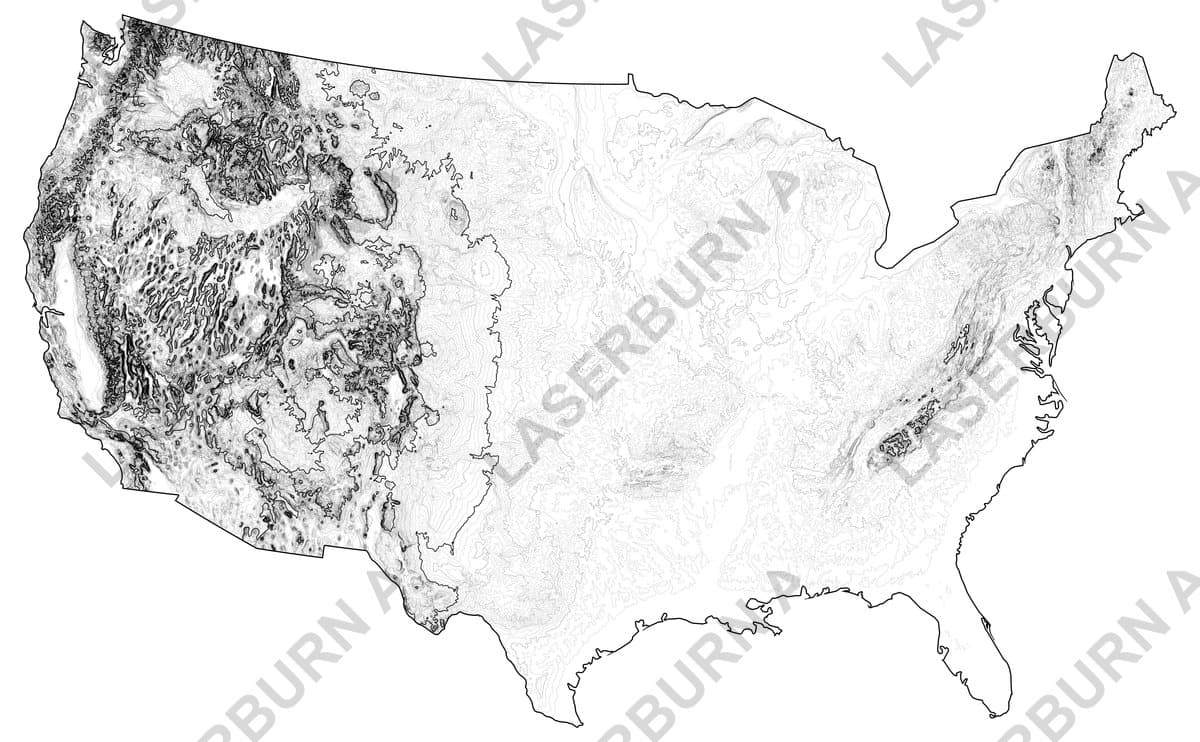 USA topographic contour map SVG preview showing major mountain ranges