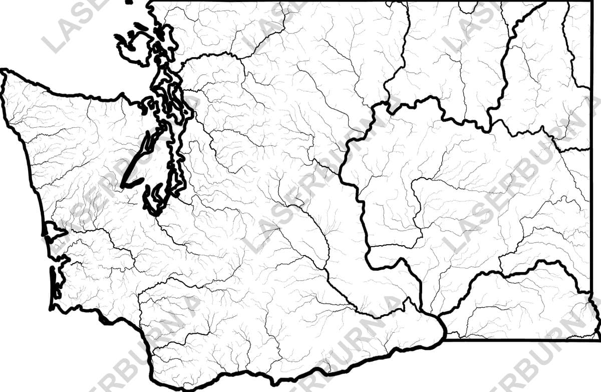 Washington state watershed and river network map SVG preview