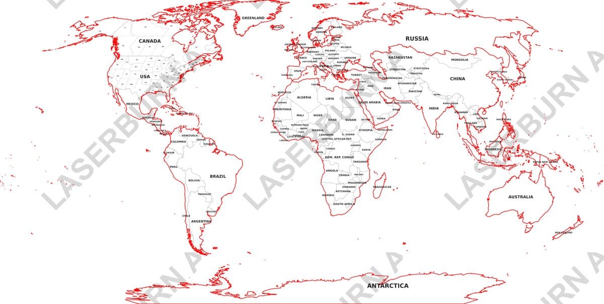 Layer one world map SVG preview showing solid continental pieces with scored country borders and labels