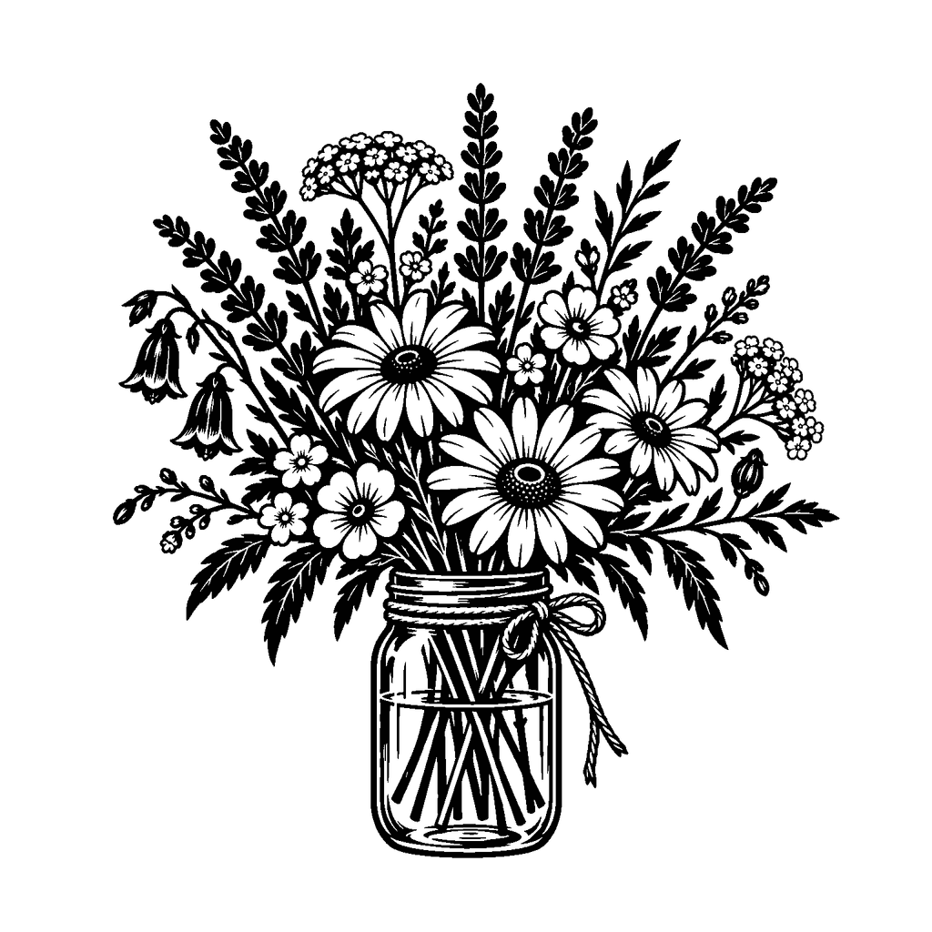 Free wildflower bouquet in a mason jar laser SVG