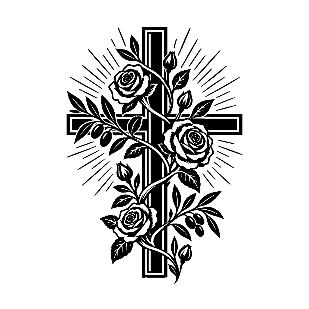 Free cross with roses laser engraving SVG
