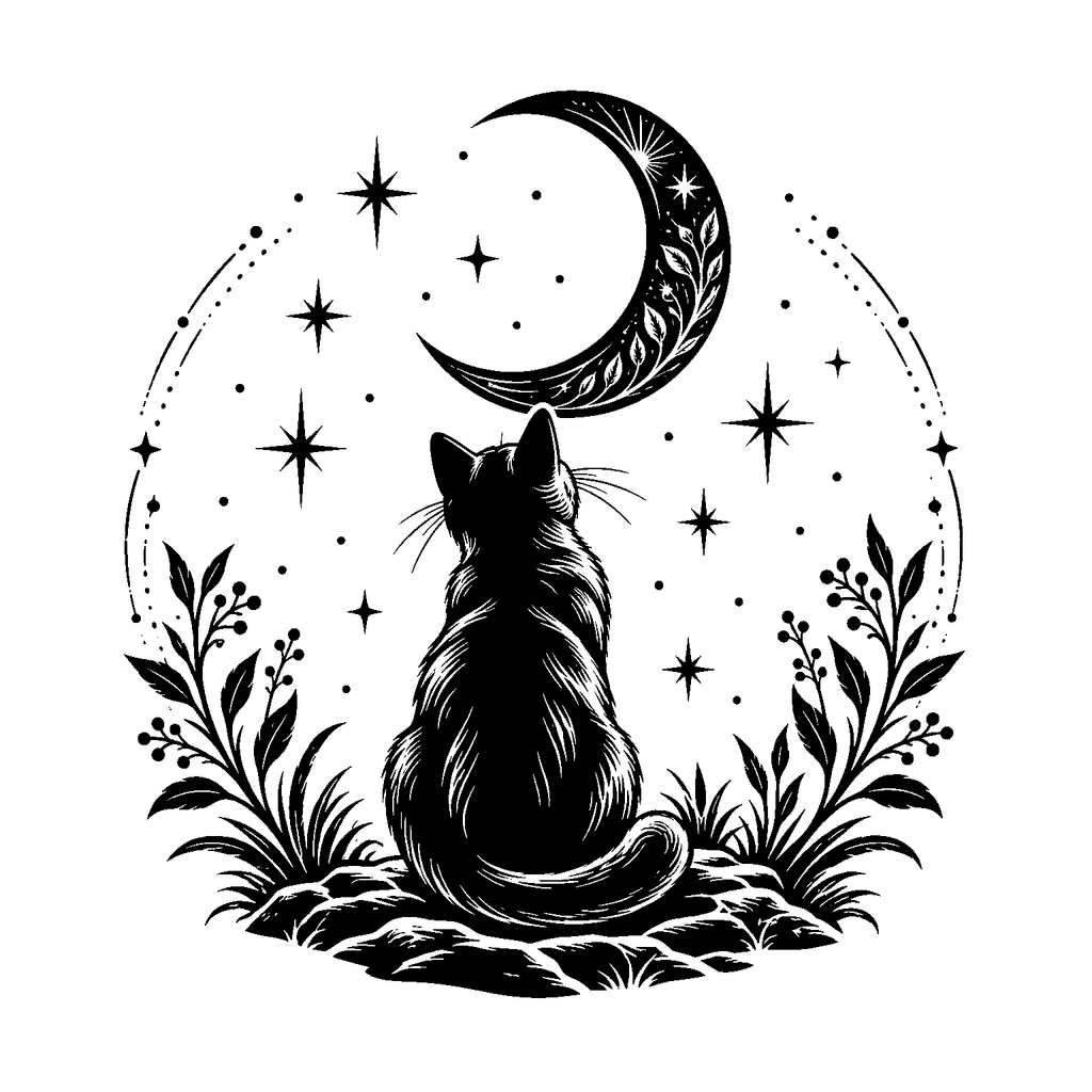 Free cat and crescent moon laser SVG