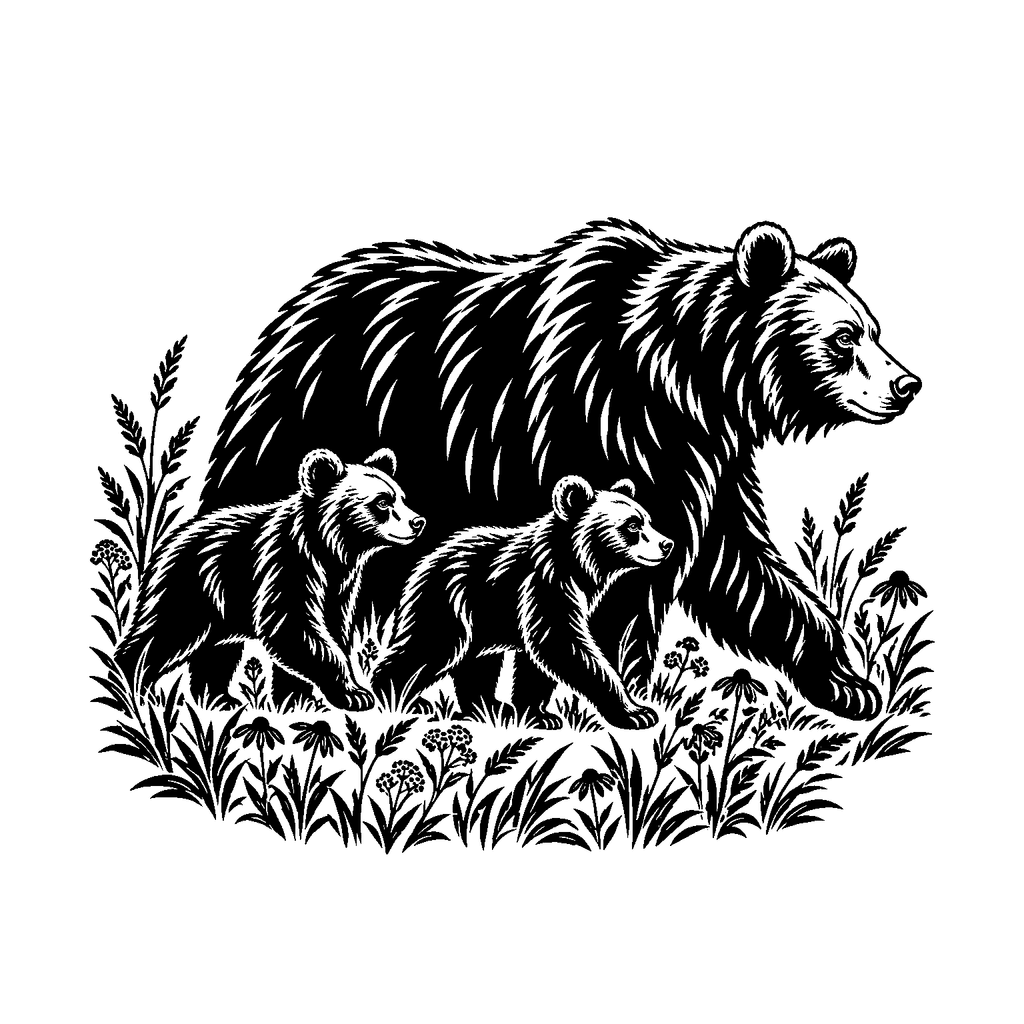 Free mama bear and cubs laser engraving SVG