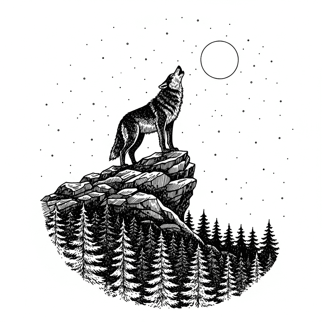 Free wolf howling at moon laser engrave file